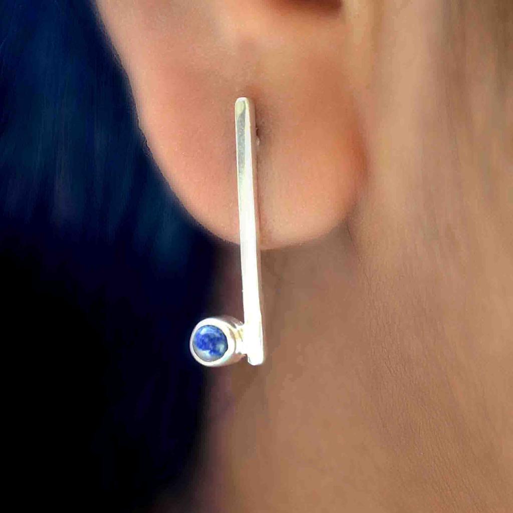 Moonstone Silver Bar Women Earrings Minimalist Jewelry Handmade Studs, Gemstone & Sterling Silver Jewelry Unique Wedding Gift For Her