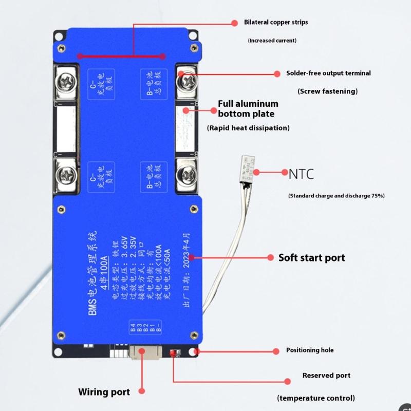 Плата защиты аккумулятора LiFePO4 4S 100A, плата системы управления с тепловой защитой и функциями мультибезопасности