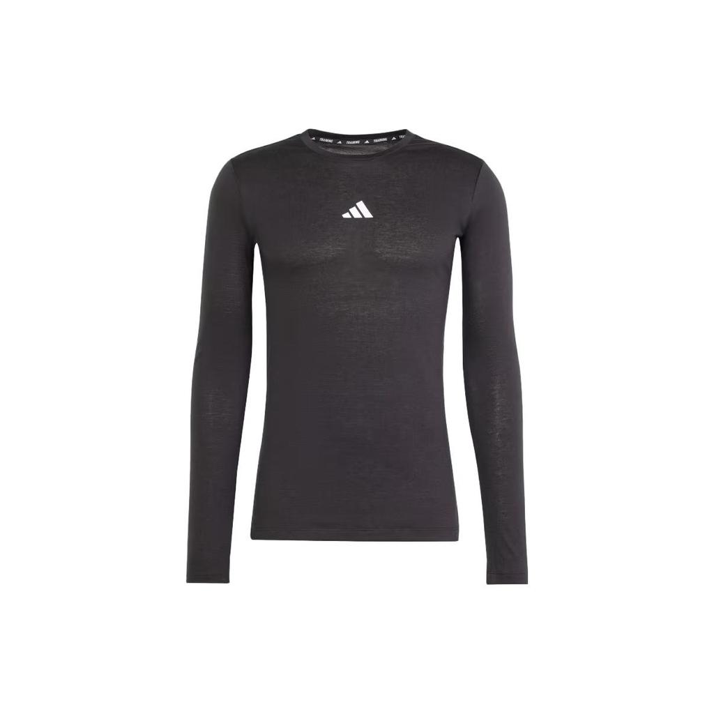 Adidas Solid Color Logo Round Neck Long Sleeve T-Shirt Men Tops Black IK9694