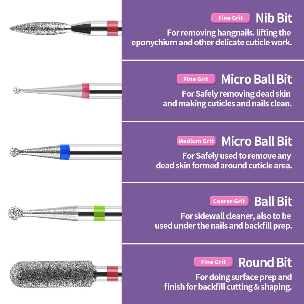 kads 10 шт., алмазные фрезы для дизайна ногтей, маникюрные сверла для ногтей, инструменты для удаления геля, инструменты для очистки кутикулы