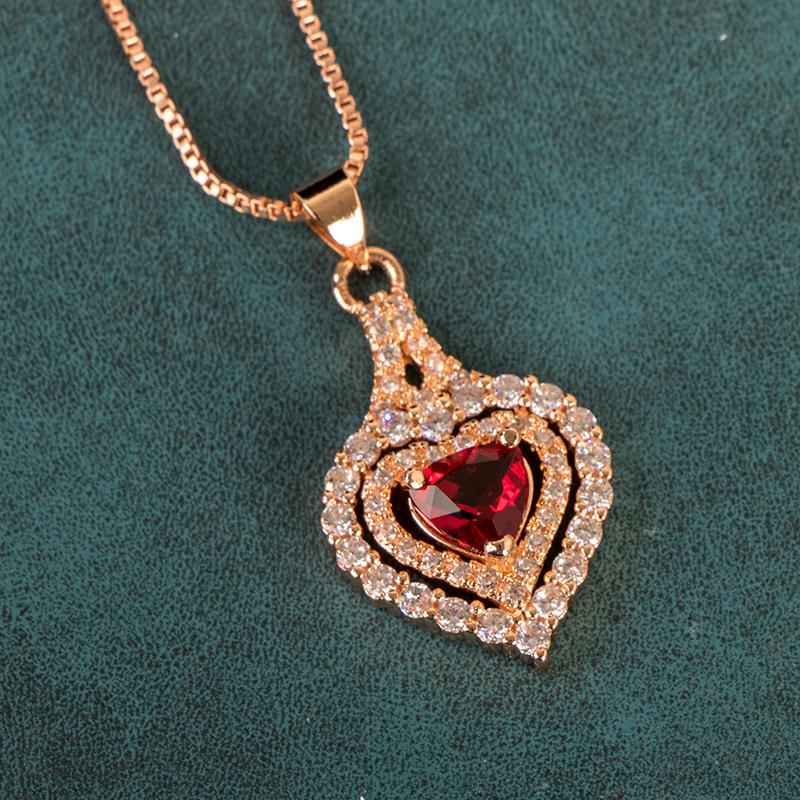 BELLA BOX Горячие продажи в форме сердца, рубиновые драгоценные камни, цвет розового золота, 5А, циркон, цепочка на ключицу, простое хрустальное ожерелье для женщин, свадебные украшения, оптовая продажа