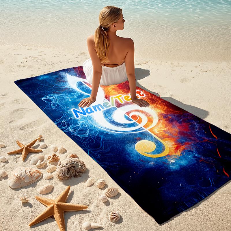 1PC Custom Name Music Fire Artwork Beach Towel Highly Absorbent And Sand-Resistant Towel for Swimming, Pool, Yoga, And Travel Lightweight