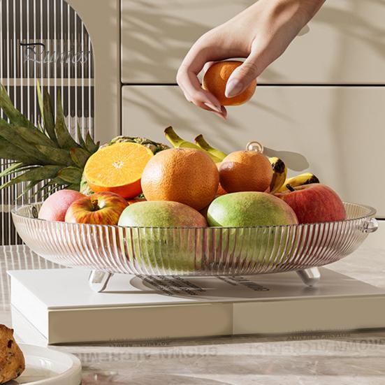 Light Luxury Transparent Fruit Plate Large Opening Design Strip Texture Stable Placement Electroplated Feet Fruit Tray