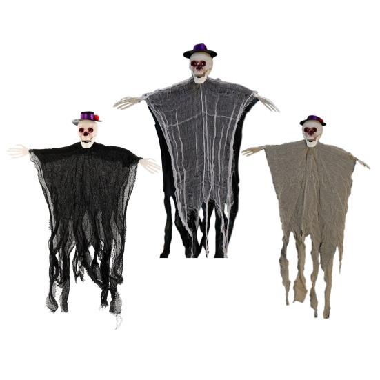 Уличная подвесная декорация на Хэллоуин в виде черепа-призрака, активируемая звуком, летающий скелет Мрачного Жнеца со светящимися глазами для переднего двора, патио, газона, сада, крыльца