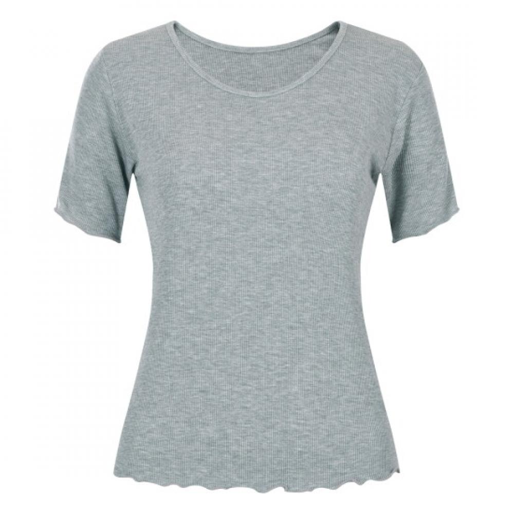 Shop Women U Neck Ribbed SilkeT ShorT Sleeve T shirT Gray Dai Wsh 20553