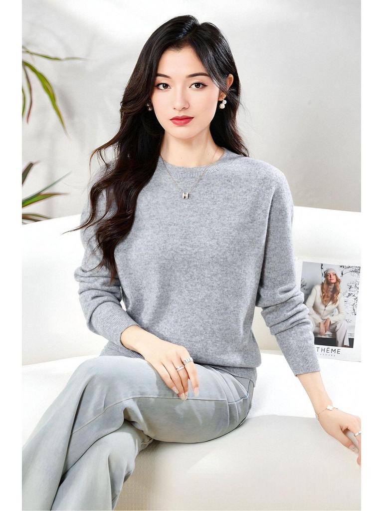 Женский свитер с длинным рукавом из мягкого кашемира с круглым вырезом - Модный, Универсальный и Удобный трикотаж.