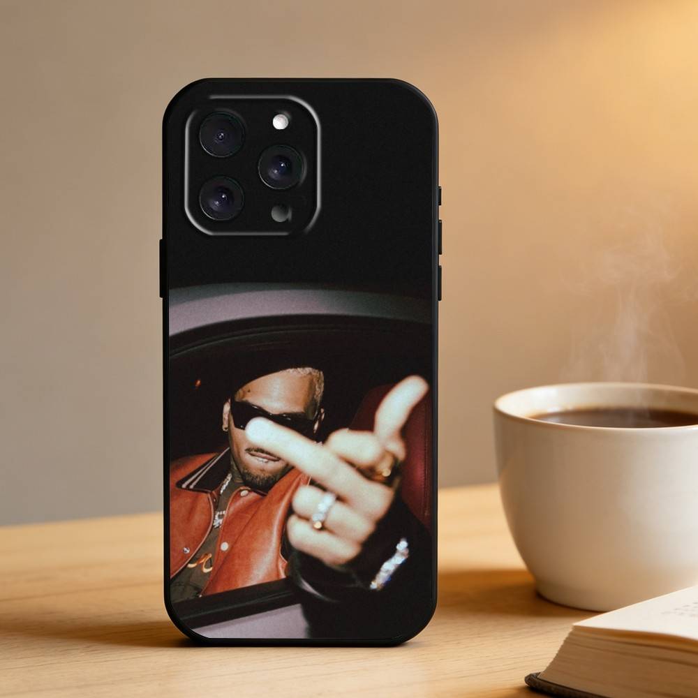 C-Крис Браун A-Американский рэпер Чехол для телефона для iPhone 16,15,14,13,12,17,Pro Max,Plus Силиконовый черный чехол