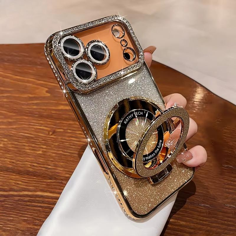 Покрытие Для Магнитного Держателя Стойки Чехол Со Стразами Для Для Iphone 17 Pro Max 16 11 12 13 14 1 Plus Алмазный Бампер Защитная Крышка