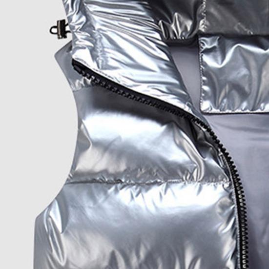 Women Winter Vest Solid Color Hooded Warm Elastic Hem Pockets Bright Color Quilted Vest Waistcoat