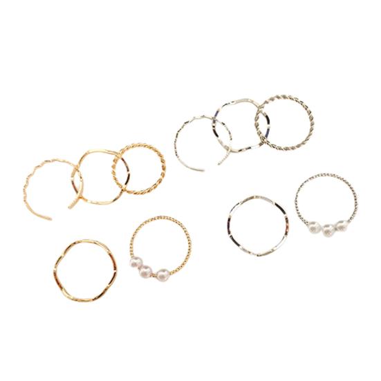 5Pcs Finger Rings Wavy Japan Korean Style Faux Pearls Jewelry Electroplating Stackable Rings Set