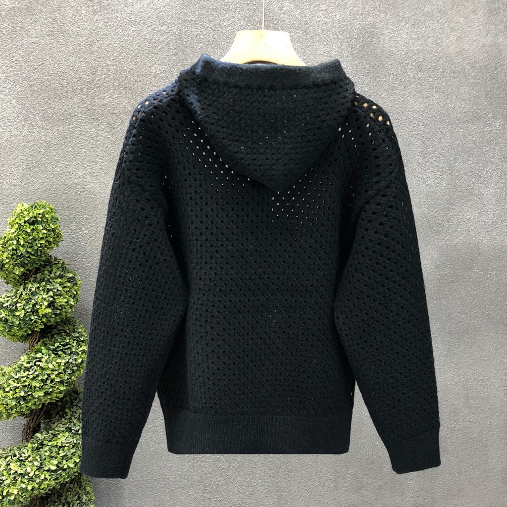 Men's Casual Solid-color Cutouted Hooded Cardigan Knitted Sweater Coat