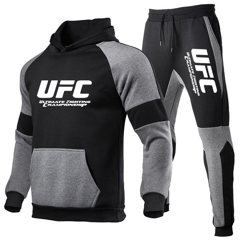 Mens Winter Sporty Hooded Sweatshirt Jogger Set Cotton Blend Warm Fleece Tracksuit Gym MMA UFC Training