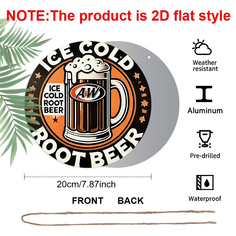 Плоский 2D, 1 шт. Винтажная металлическая стеновая табличка Root Beer - Ретро-стиль дайнера, Круглая алюминиевая табличка 7,87" для дома, гаража, кафе, для мужской комнаты - Ностальгическая содовая 1950-х годов