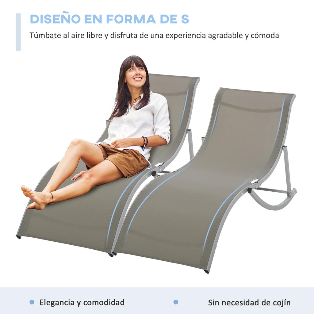 Set Of 2 Garden Sun Loungers Folding Sunbeds With Aluminum Frame Textile For Pool Patio 165x61x63 Cm Gray