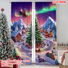 2pcs 2D Flat Printing Christmas Window Curtains Santa Claus and the Reindeer Sleigh Machine Washable Fabric Without Electricity
