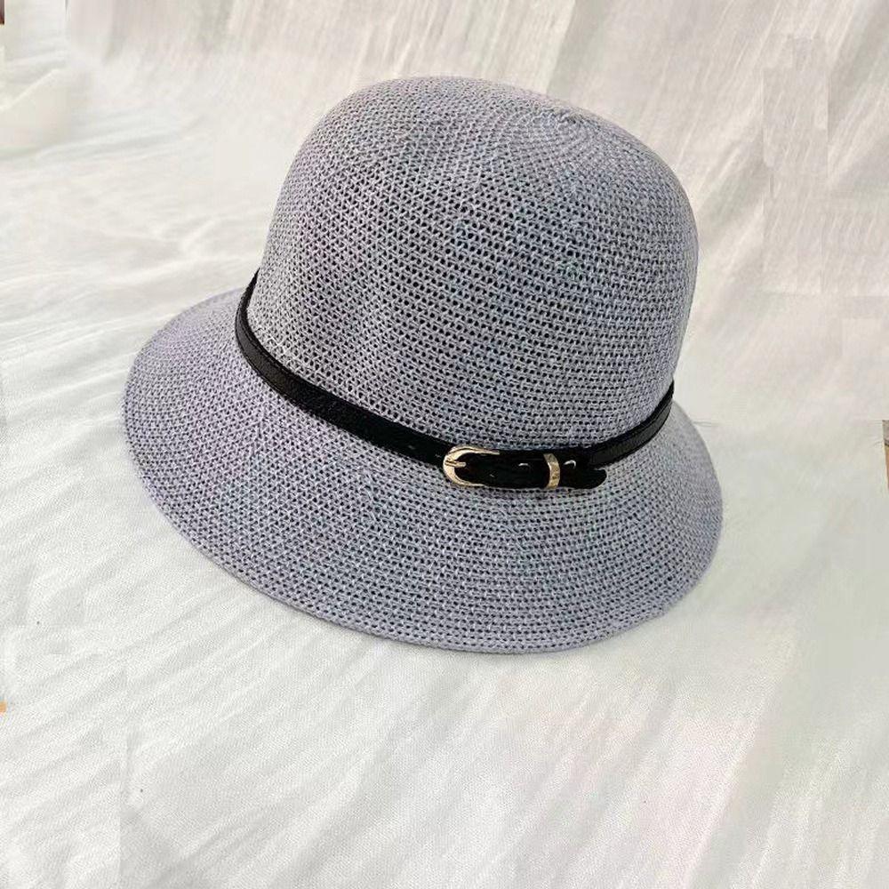 Hats Travel Sun Hats Women Sunscreen Hats PU Leather Belt Summer Bucket Hats Outdoor Straw Hats