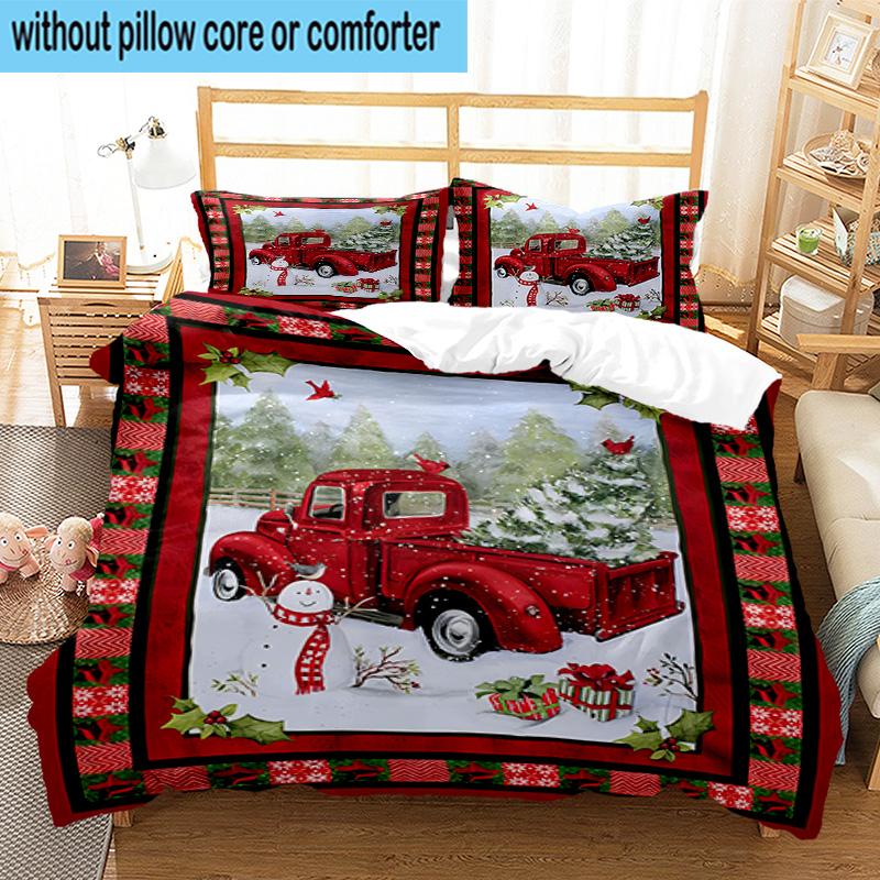 Christmas Vintage Truck 3pcs Bedding,Including 1pc Duvet Cover And 2pcs Pillowcases Perfect for Christmas,Ideal for Bedroom, Dormitory