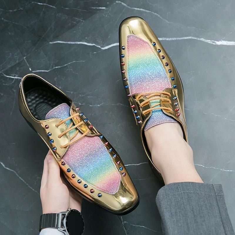 Luxury Designer Men Formal Shoes Pointed Gold Black Brogue Oxford Leather Shoes For Wedding Prom Dress Homecoming Zapatos Hombre