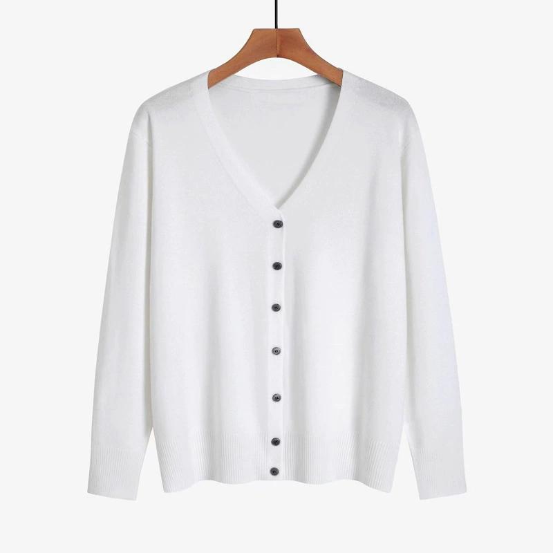 Весенний шерстяной кардиган с V-образным вырезом, вязаный, с длинным рукавом, женский, в западном стиле, однотонный, корейская версия, простой, универсальный, куртка-свитер