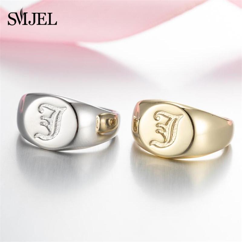 SMJEL Gothic Initial Letter Rings Silver Color Ancient Old English Rings Alphabet Personalize Jewelry Family Christmas Gifts