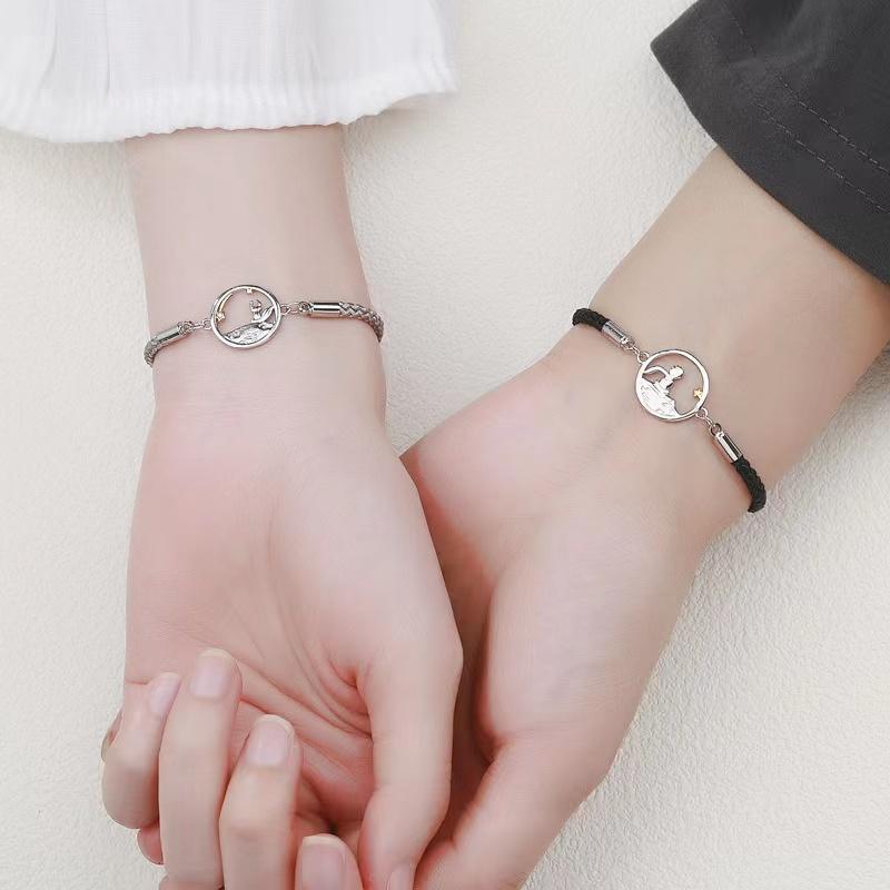 Набор браслетов для пар, подвеска «Принц, маленькая лисичка», титановая сталь, глянцевая веревка, браслет-подвеска на День святого Валентина, юбилей, ювелирное изделие, подарок