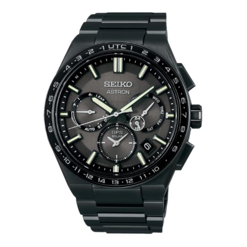 Seiko Серия Astron 100 метров водонепроницаемые солнечные Кварцевые титановый ремешок 42,7 мм мужские часы черный циферблат SBXC147