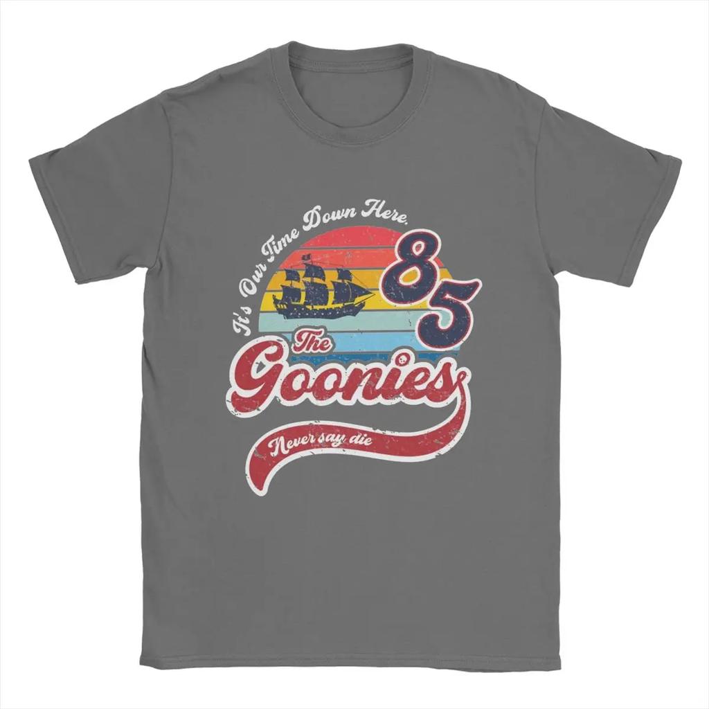 Футболки Goonies Never Say Die для мужчин, футболка для отдыха из 100% хлопка с круглым вырезом и коротким рукавом, классические топы