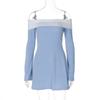 Fashion Classic Color Contrast Layer Wrap Chest Long Sleeve Slim Style Dress