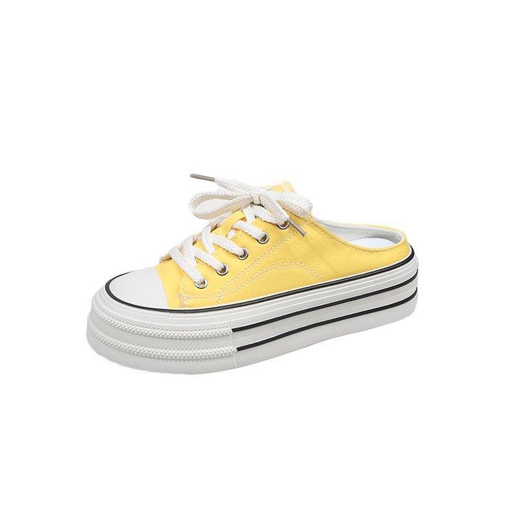 Две парусиновые туфли на толстой подошве для женщин, новые летние женские туфли 2025 года, дышащая сумка-мешок, полупереноска и одна педаль, маленькие белые туфли