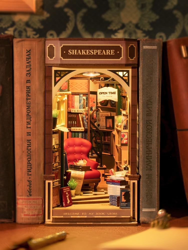 Rolife 3D Puzzle Book Nook 194 DIY Kit with Illustrated Wooden Miniature Bookstand with LED Bookshelf Assembly Officially For Adults and Birthday Gift