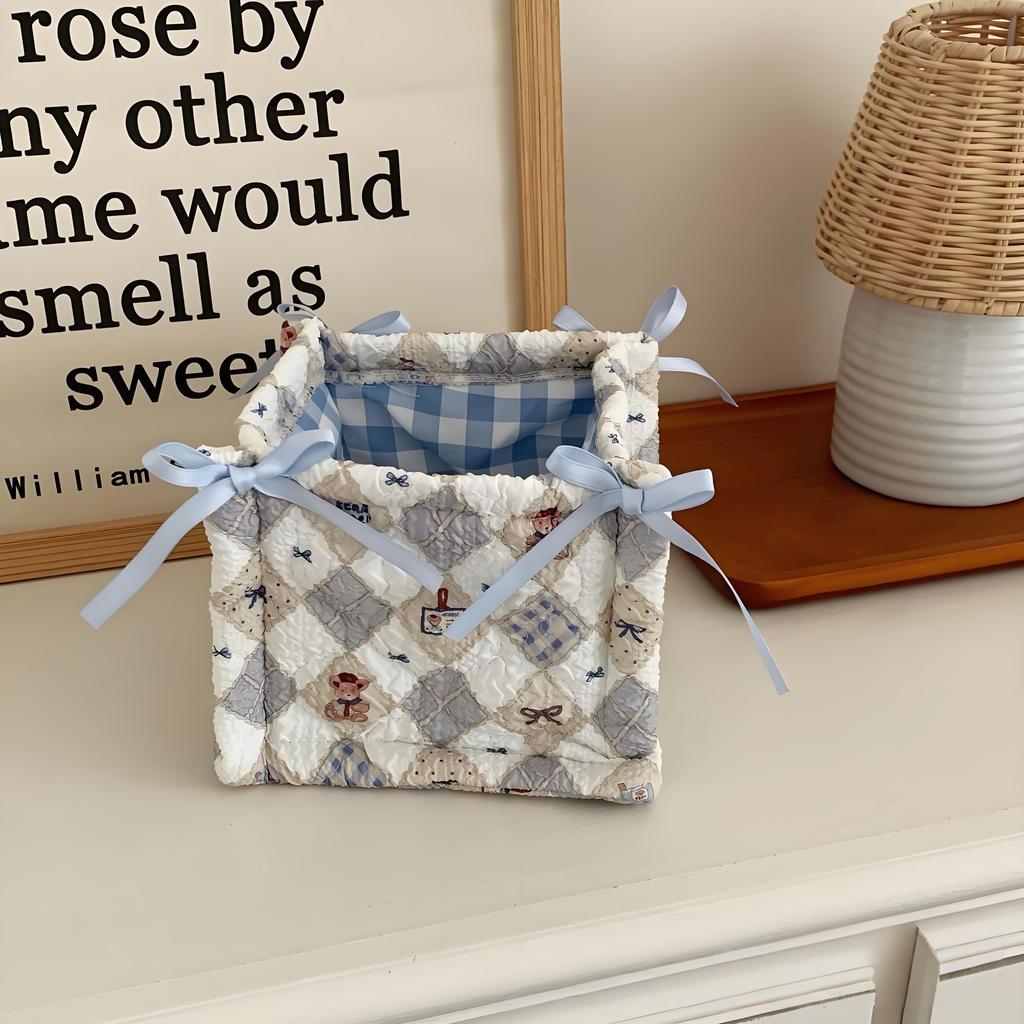 Квадратная корзина для хранения Кружевной цветок Настольный органайзер Корзина для хранения Корейская стеганая корзина для хранения Милый каркас для хранения Украшение