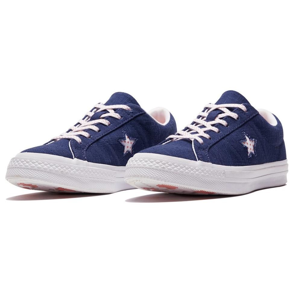 Converse One Star Ox Удобные Повседневные Нескользящие Прочные Низкие Кеды для Скейтбординга Унисекс Кроссовки Темно-синие Белые 160621C