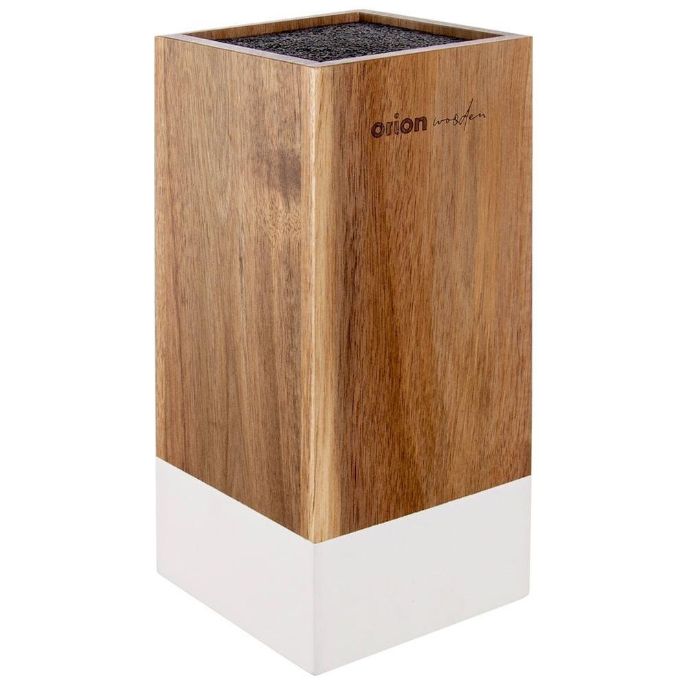 Orion Acacia Wood Universal Knife Stand with White Stripe and Removable Bristles