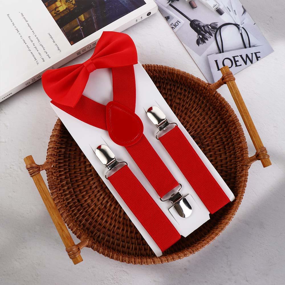 Solid Color For Boys For Children Hanging Pants Clip Bow Tie Tie Suspenders Set Suspenders Clips