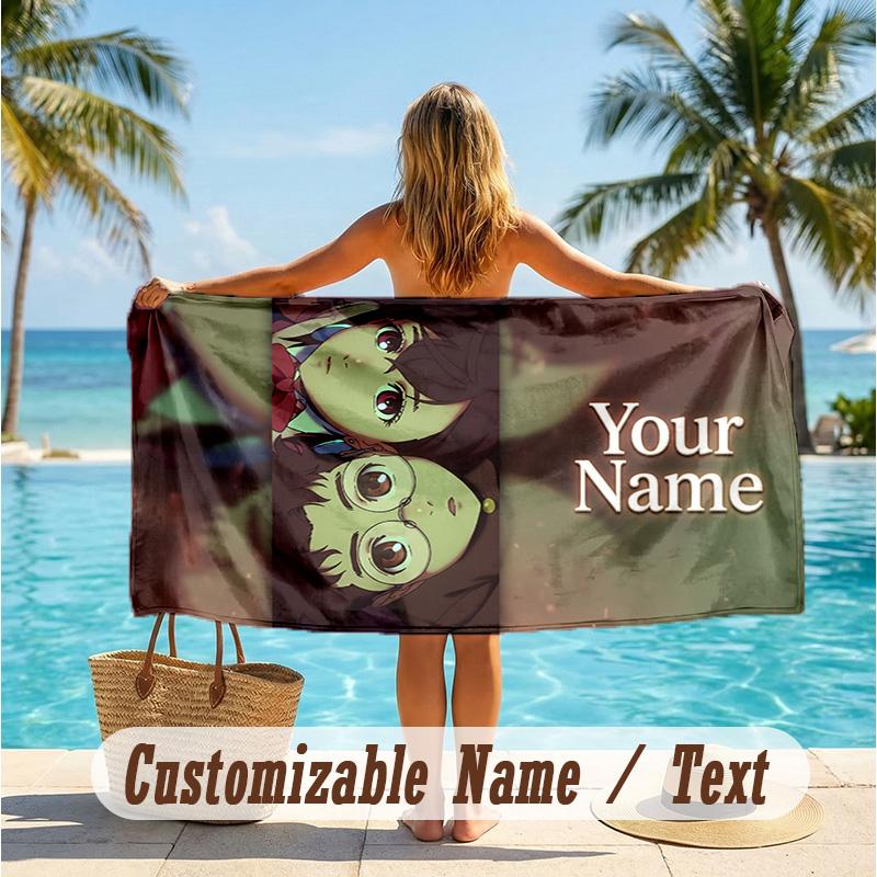 Custom Text Beach Towel, Soft Absorbent Swimming Multi-use TowelDandadan
