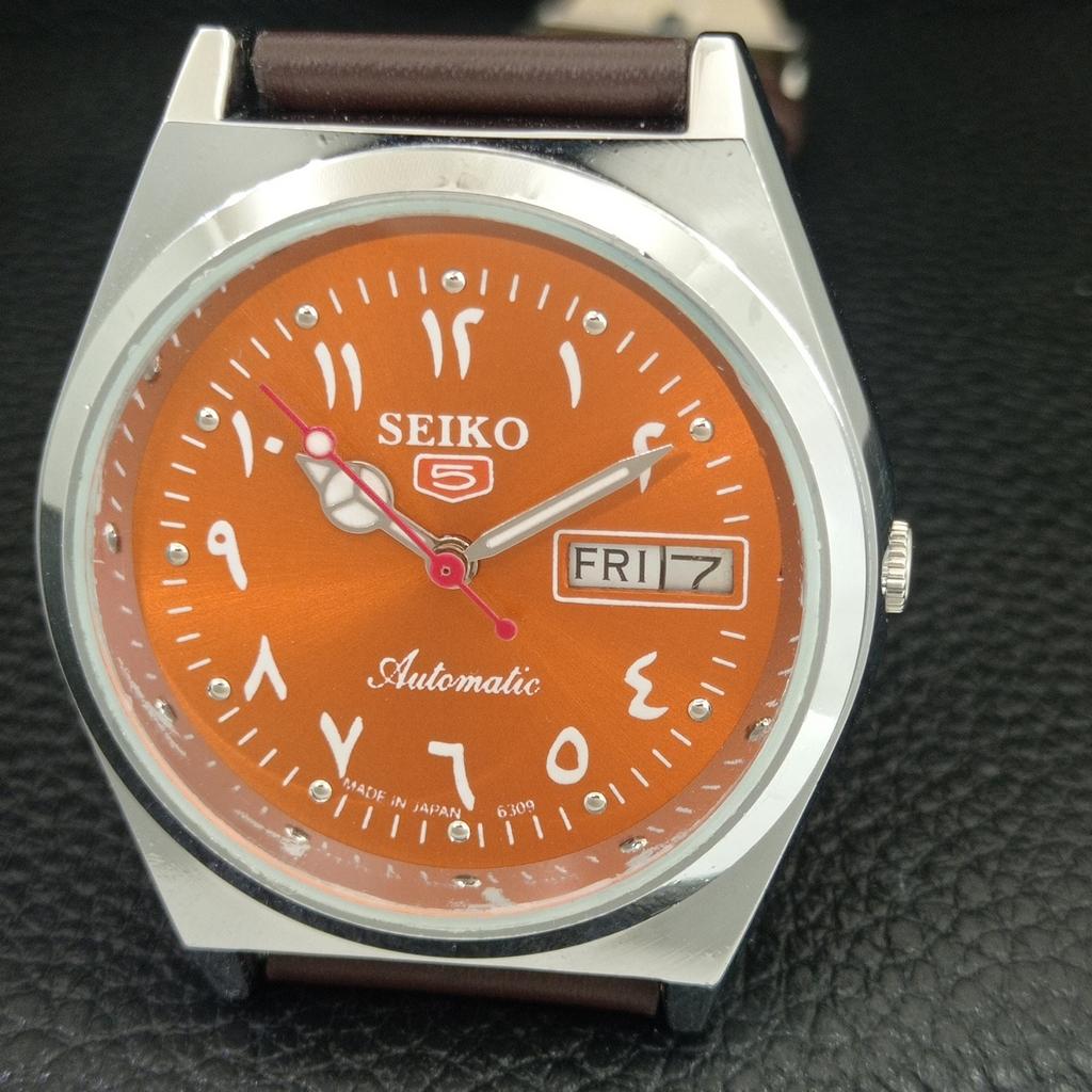 AUTOMATIC VINTAGE REFURBISHED SEIKO 5 6309A JAPAN MENS ORANGE WATCH a442578-1