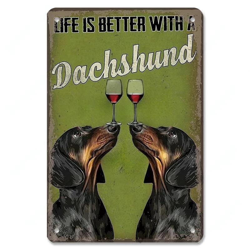 Винтажный милый постер с изображением домашних собак, металлические жестяные знаки, такса, бульдог, металлическая табличка для сада, кофейни, кухни, домашнего декора на стену