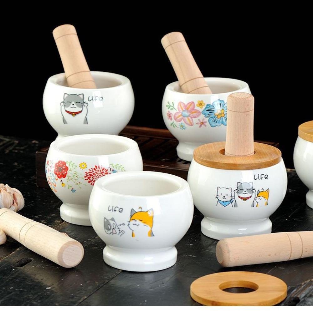 Cartoon Garlic Masher Ceramics Spices Mill Kitchen Gadgets Pounding Garlic Jar Seasoning