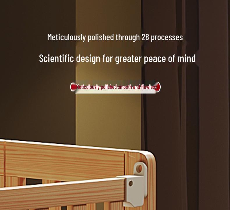 Movable Solid Wood Foldable Baby Crib, Unpainted, Multifunctional Newborn Bed