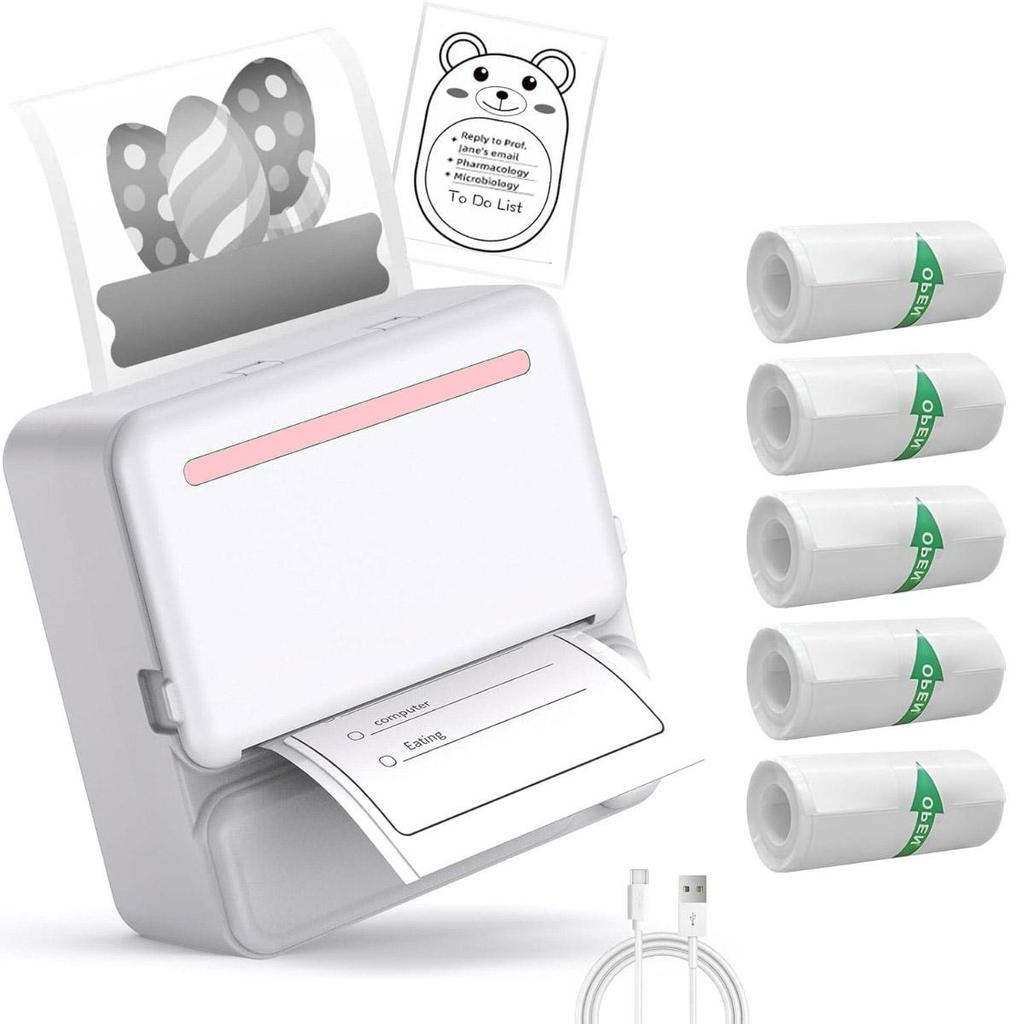 Принтер для наклеек с рулонами бумаги для наклеек, Bluetooth-термопечать, совместимая с iOS и Android, для карточек, DIY, заметок