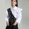 Женская куртка из искусственной кожи с вышивкой на весну и осень, нерегулярная многослойная куртка
