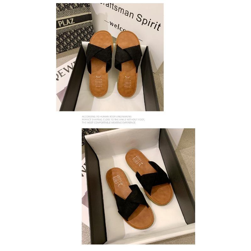 Летние сандалии тапочки женские на открытом воздухе 2 плоские крест женские тапочки женская обувь