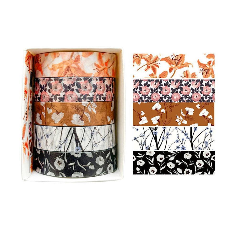 5 Rolls Spring Flower Washi Tape Self-adhesive Multicolor Scrapbooking Decorative Tape Wrapping DIY Wrapping Washi Tape
