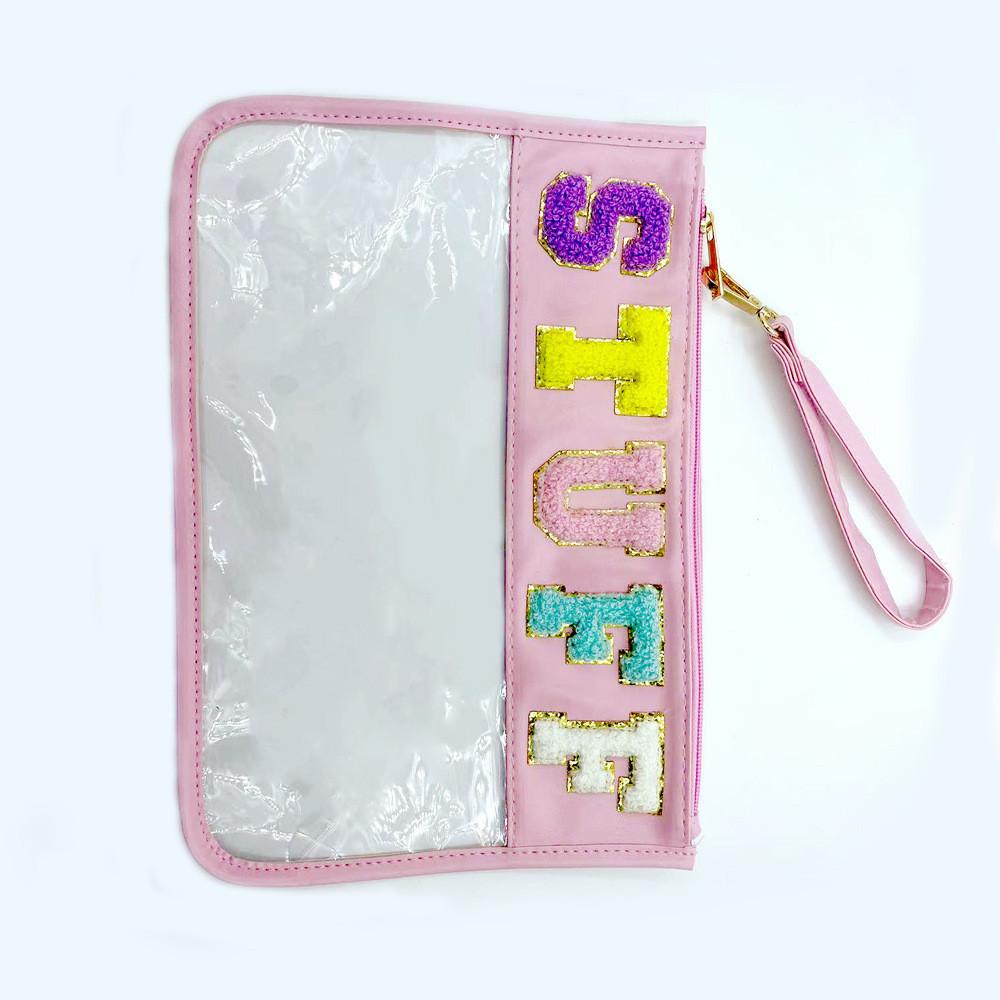 Clear Pvc Embroidered Alphabet Travel Toiletry Bag With Colorful Design