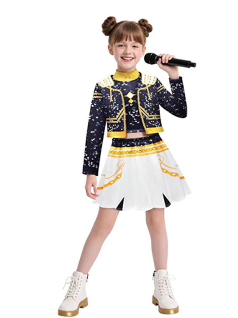 Costume for Girls Kids Stars Vocal Rumi Cosplay Stage Outfits Idol Singers Three Piece Set Trend Style Halloween Party