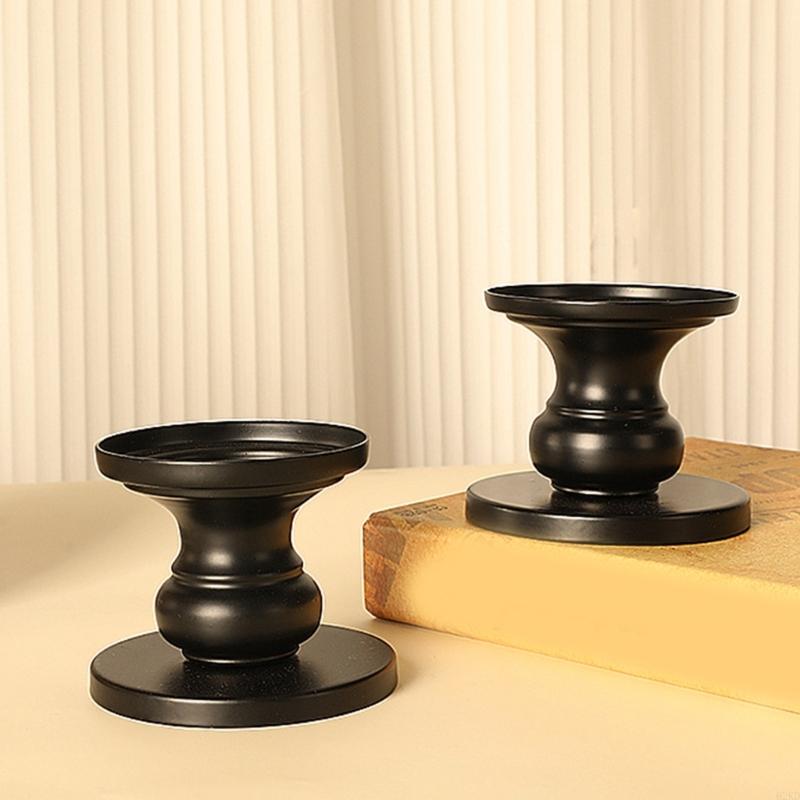 62KD 2Pieces Black Metal Candlestick Set for Taper and Pillar Holder Iron Stand Home Table Centerpieces Decors