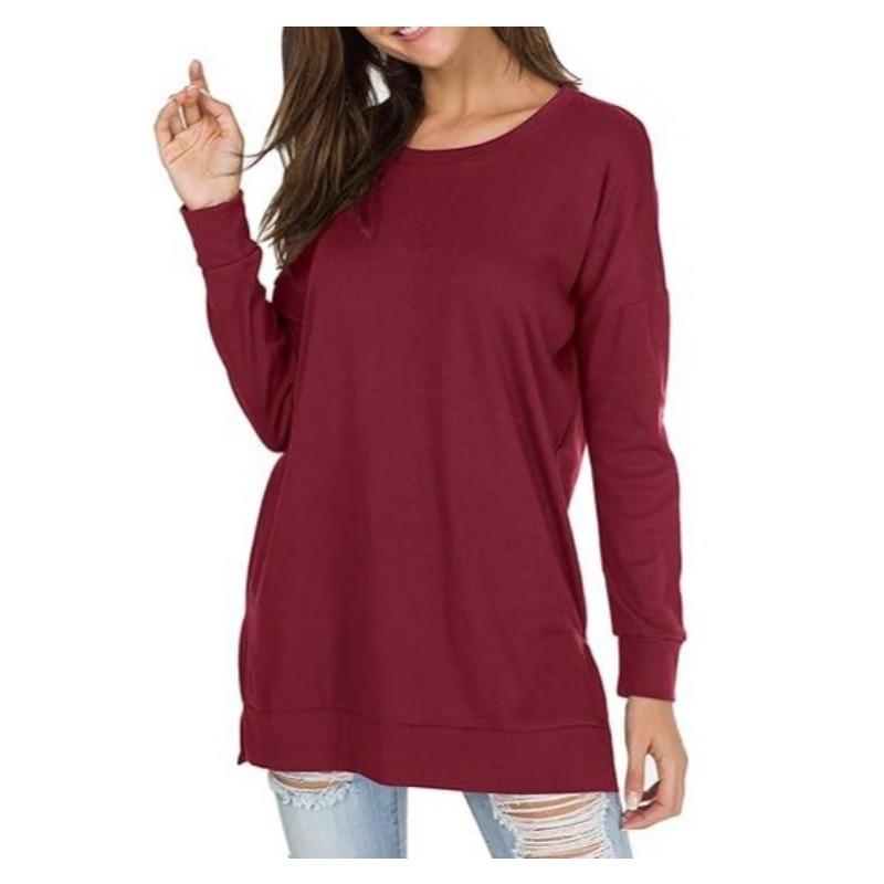 Spring and Autumn Women's Long Sleeve Solid Colour Round Neck Casual Top