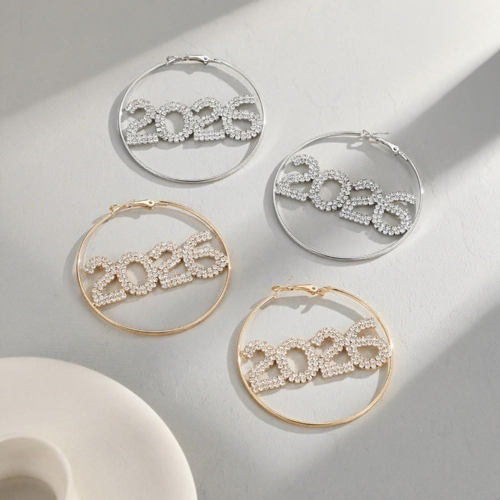 Rhinestone 2026 Jewelry Suit Exaggerated 2026 Necklace Vintage Happy New Year Earrings  Christmas