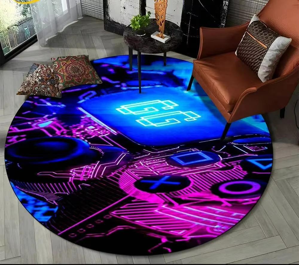 Cartoon Game Controller Round Carpet Non Slip Circle Child Play Mat Washable Rugs for Gamer Bedroom Decor Entrance Doormats