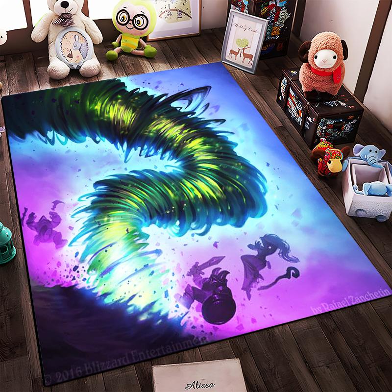 "Fantasy Artwork Carpet with Green Tornado and Characters Design" Suitable for use as an anti-slip for living room bedroom sofas